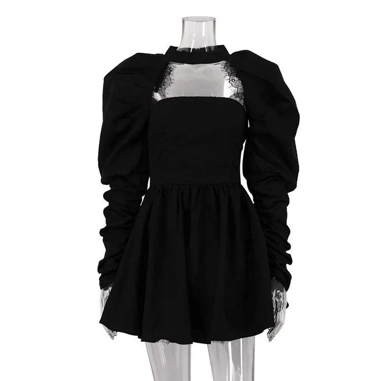 Puff Long-sleeved Black Mini Dress Mssaz Desses