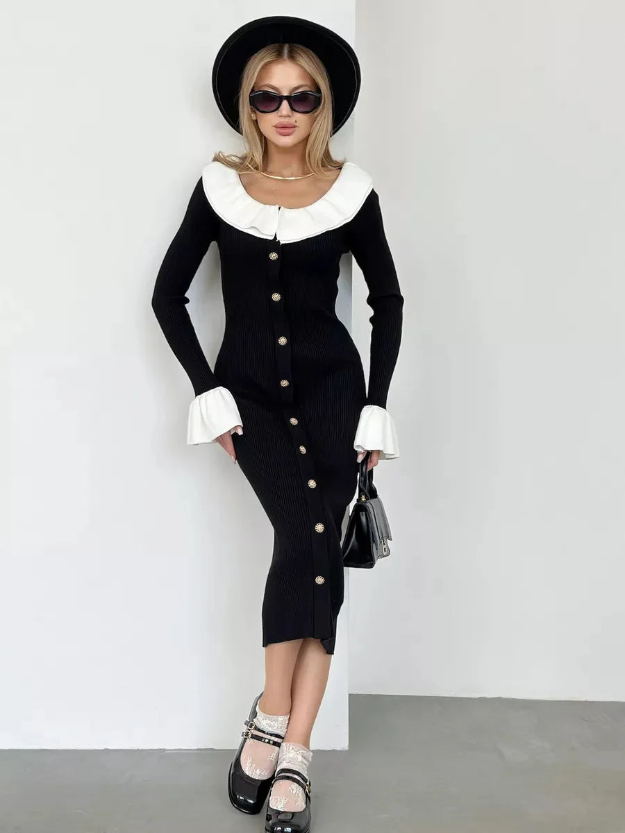 Patchwork Contrast Ribbed Midi Dress Mssaz Desses