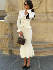 Ruffle Knitted Long Sleeve Mermaid Midi Dress Mssaz Desses