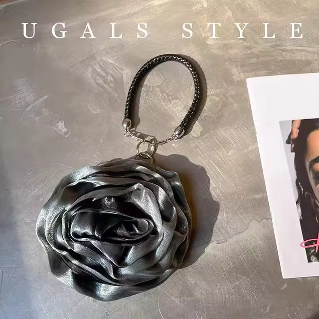 Silk Satin Rose Flower Clutch Purse Mssza