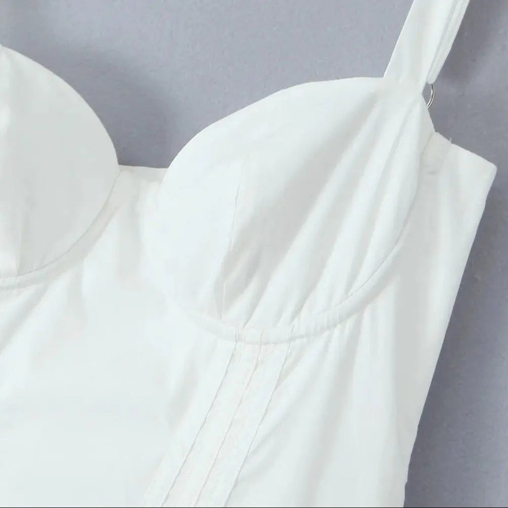 Wire Corset Style Low Waist White Midi Dress Mssaz Desses