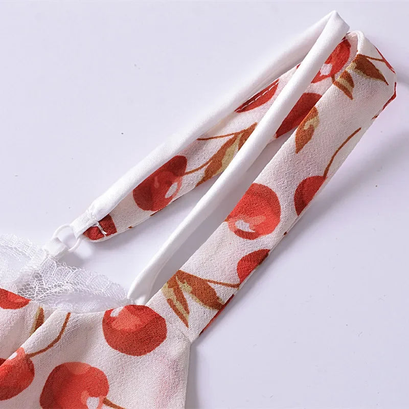 Cherry Print Ruffles Hem Trumpet Midi Dress Mssaz Desses