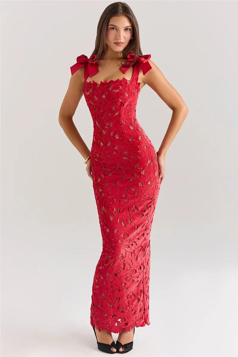 Bows Lace Bodycon Maxi Dress Mssaz Desses