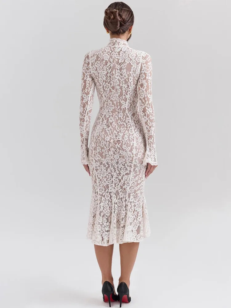 Lace Half High Neck Fishtail Dress Mssaz Desses