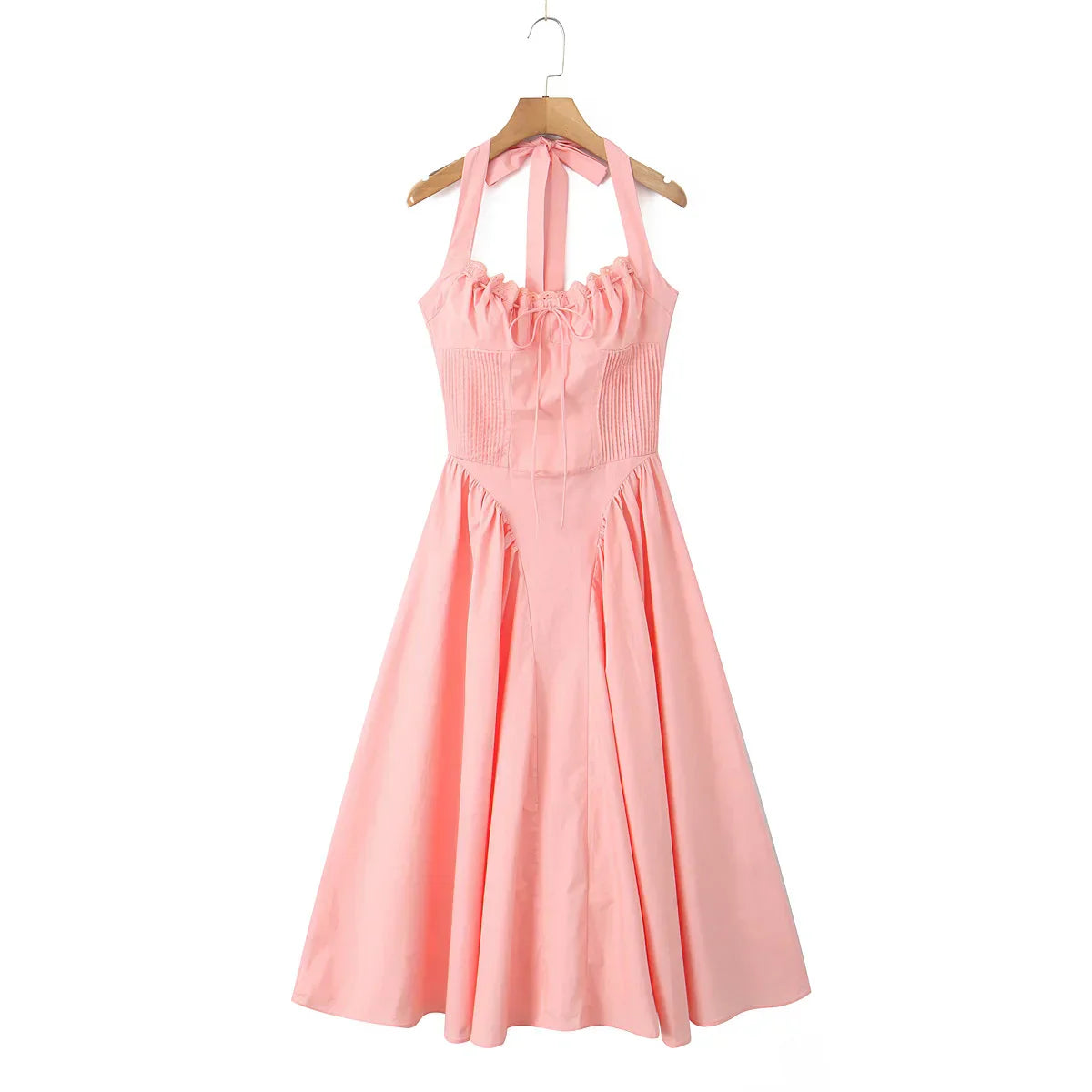 Corset Style Bow Halter Spliced Lace Midi Dress Mssaz Desses
