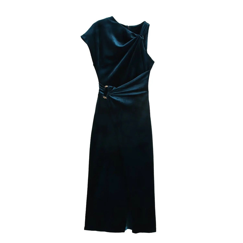 Asymmetric Sleeveless Velvet Dress Mssaz Desses