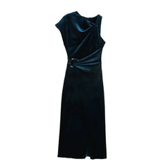 Asymmetric Sleeveless Velvet Dress Mssaz Desses