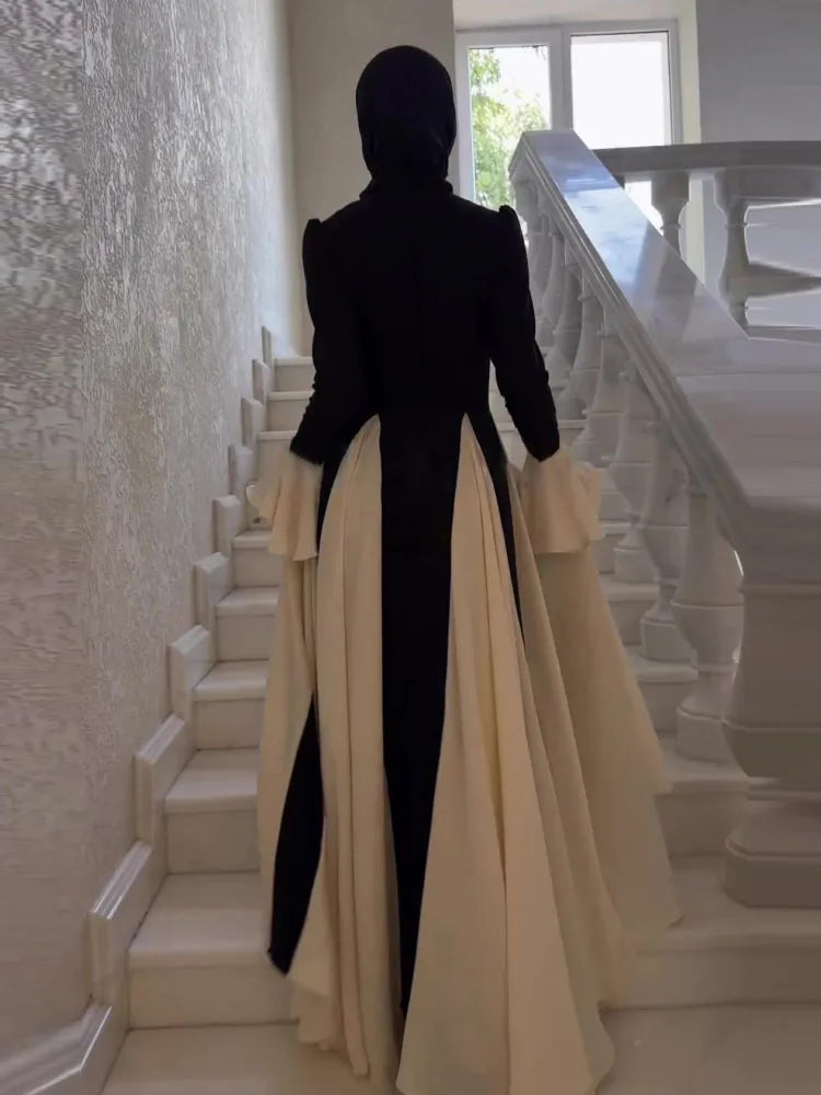 Patchwork White Black Contrast Color Dress Mssaz Desses