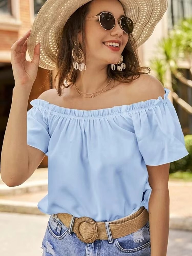 Off Shoulder Ruffle Edge Shirt Mssza