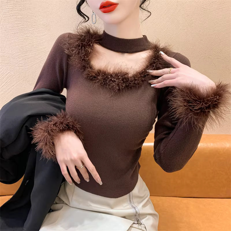 Fluffy Square collar Hollow Out Tops Mssza
