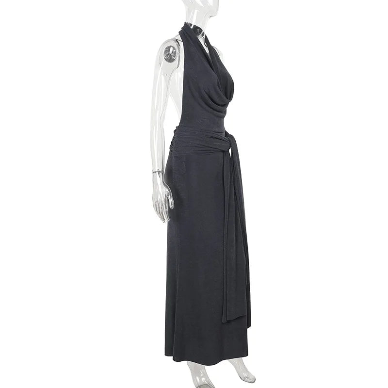 Strapped Halter Neck Backless Long Dress Mssaz Desses