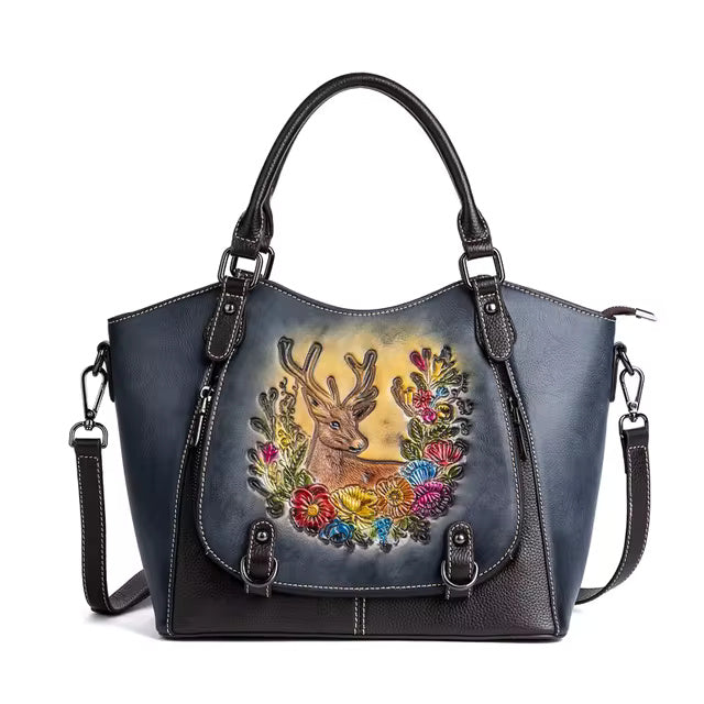 Chinese Style Cowhide Large Capacity Genuine Leather Hand Bags Mssza