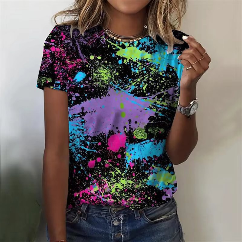 Stylish and Fun Colorful Scales Print Short Sleeve Tee Mssza