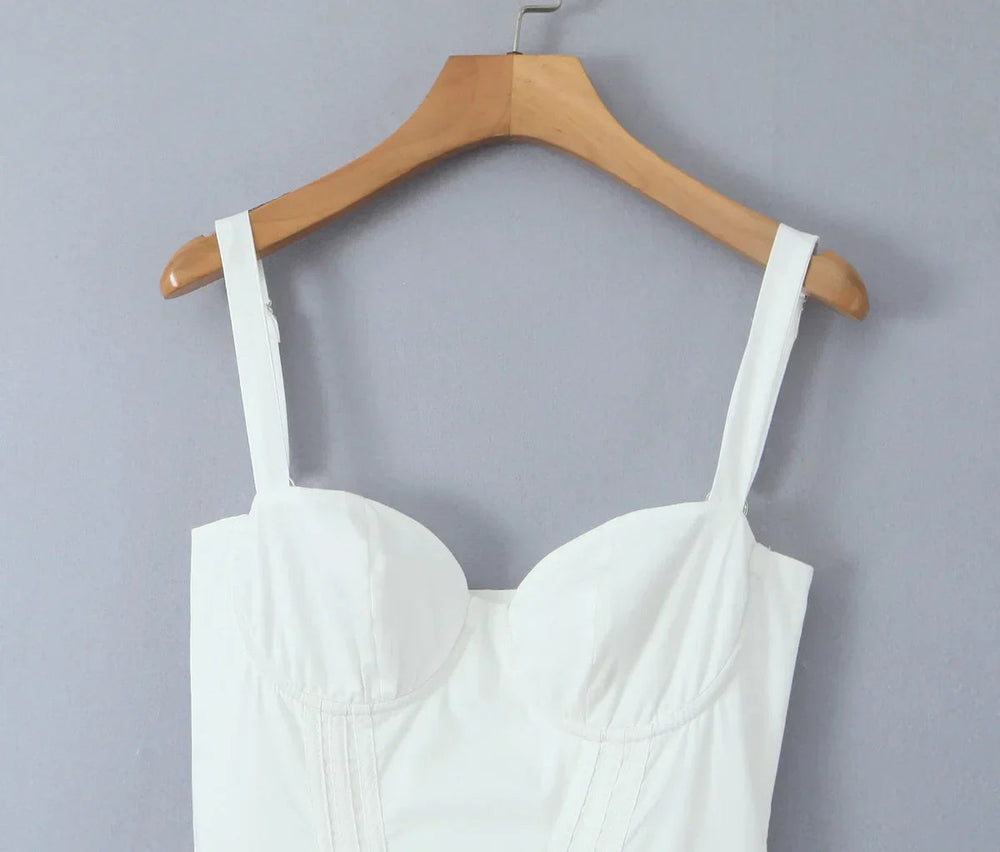 Wire Corset Style Low Waist White Midi Dress Mssaz Desses