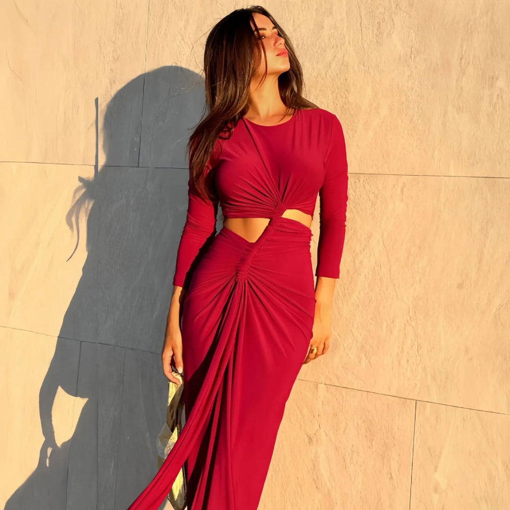 Long-Sleeved Irregular Bodycon Dress Mssaz Desses