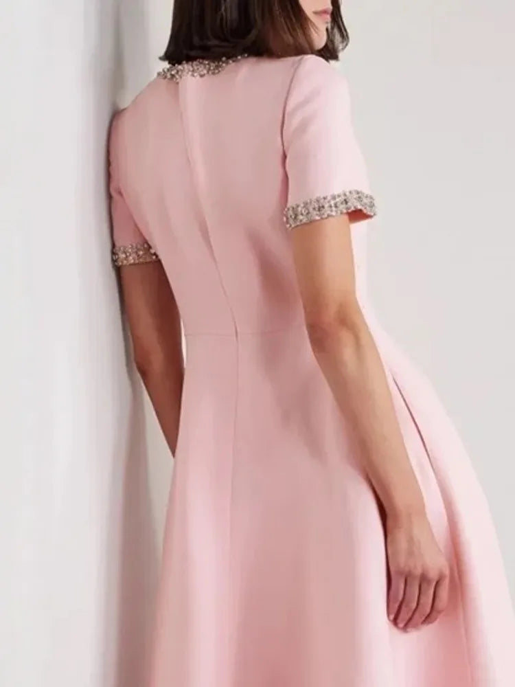 Diamond Edge Bowknot Short Sleeve Midi Dress Mssaz Desses