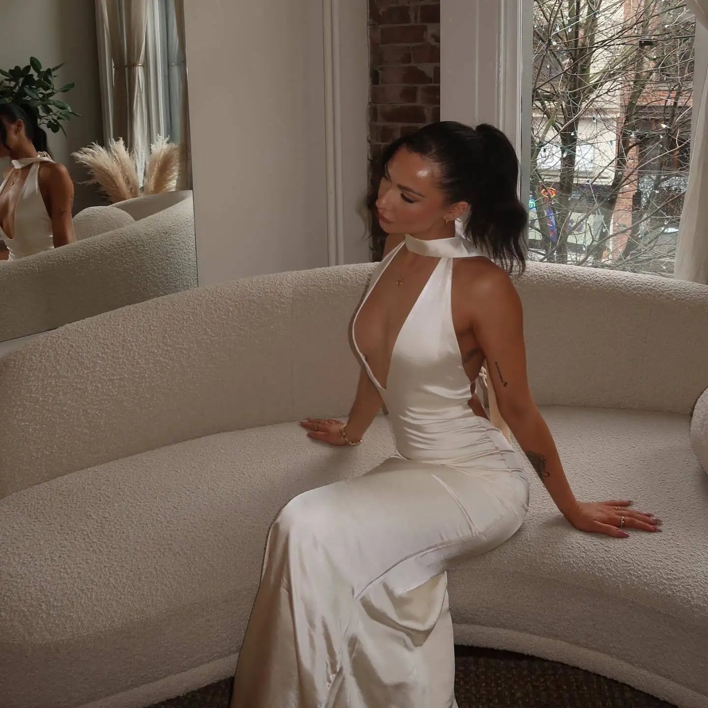 Satin Open Back Dress Mssaz Desses