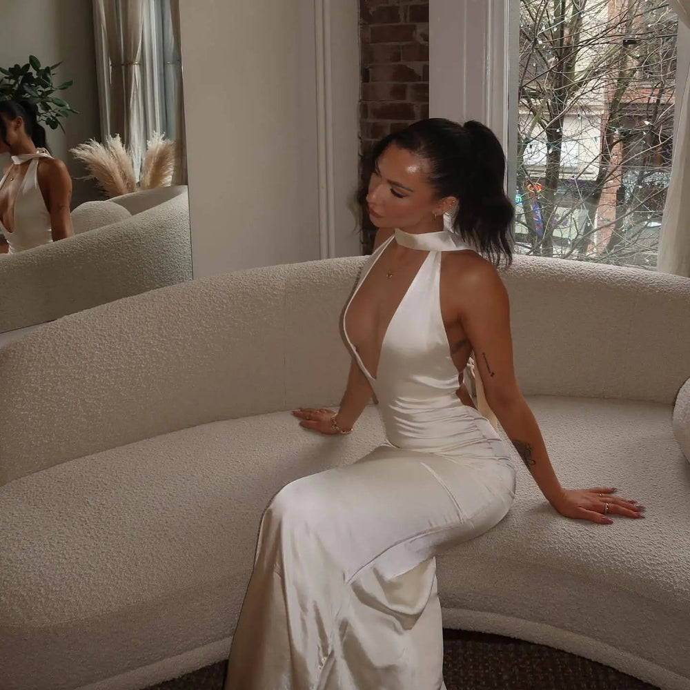 Satin Open Back Dress Mssaz Desses