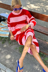 Casual Striped Midi Dress Mssaz Desses