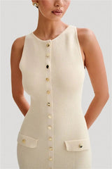 Knit Maxi Dress with Pockets Button-Front Mssaz Desses