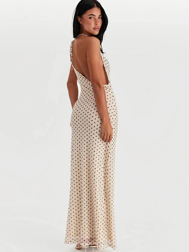 Polka Dot Backless Spaghetti Strap Party Maxi Dress Mssaz Desses