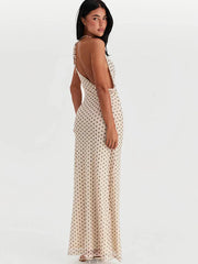 Polka Dot Backless Spaghetti Strap Party Maxi Dress Mssaz Desses