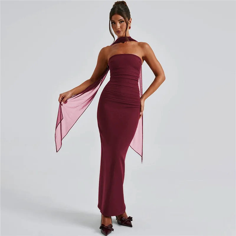 Mesh Sleeve Off-shoulder Long Dress Mssaz Desses