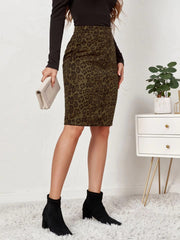 Leopard Print Streetwear Elastic High Waist Midi Pencil Bodycon Skirts Mssza