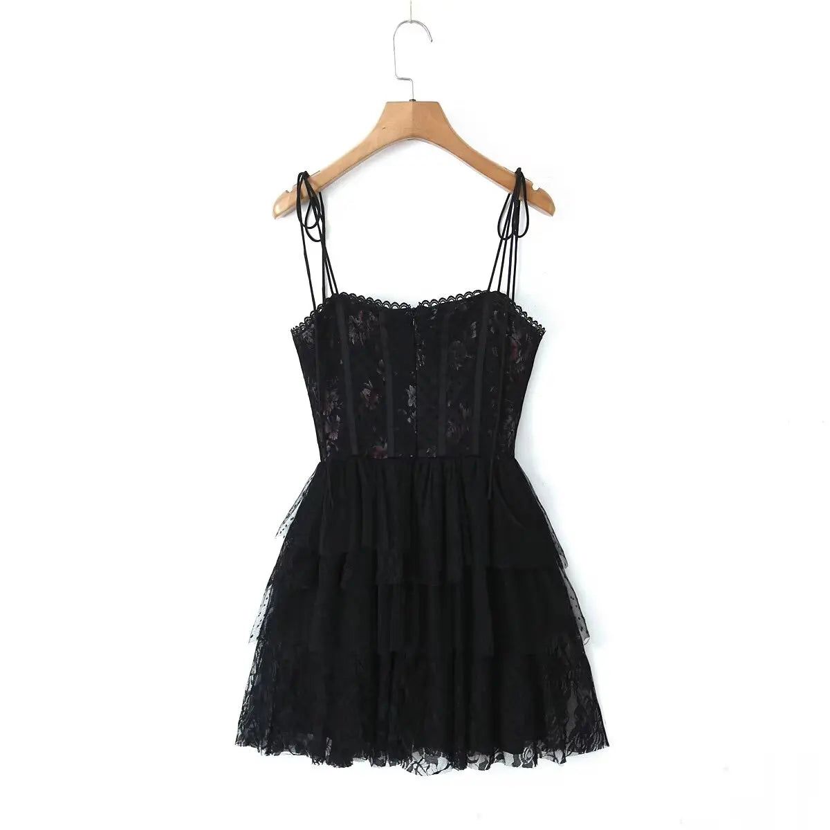 Mesh Bow Lacing up Black Mini Dress Mssaz Desses