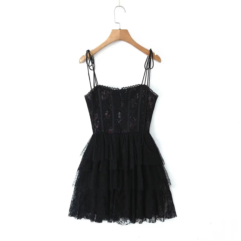 Mesh Bow Lacing up Black Mini Dress Mssaz Desses