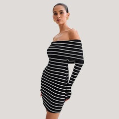 Striped Open Shoulder Dress Mssaz Desses