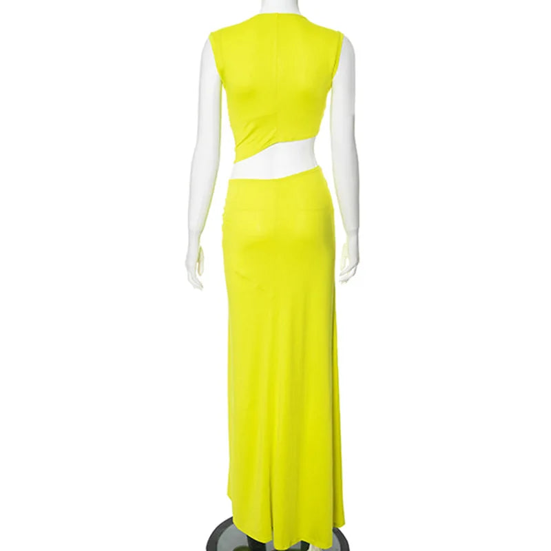 Deep V Cut Out Slit Asymmetrical Long Dress Mssaz Desses