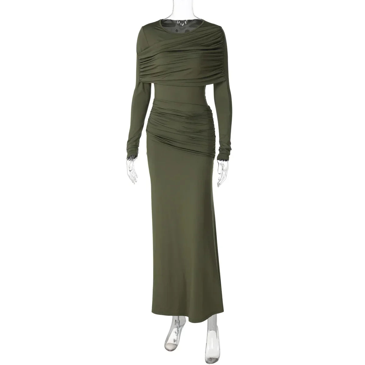 Solid Long Sleeve Irregular Splice Long Dress Mssaz Desses