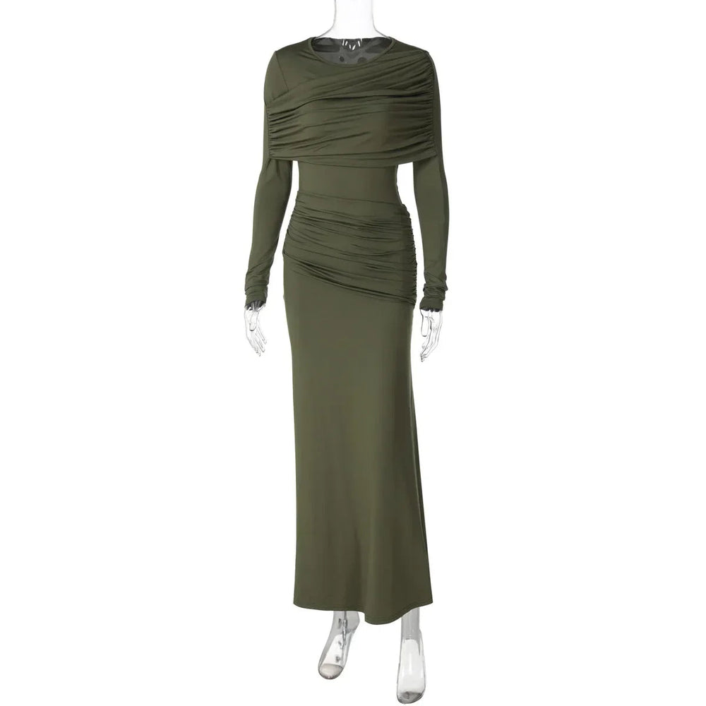 Solid Long Sleeve Irregular Splice Long Dress Mssaz Desses