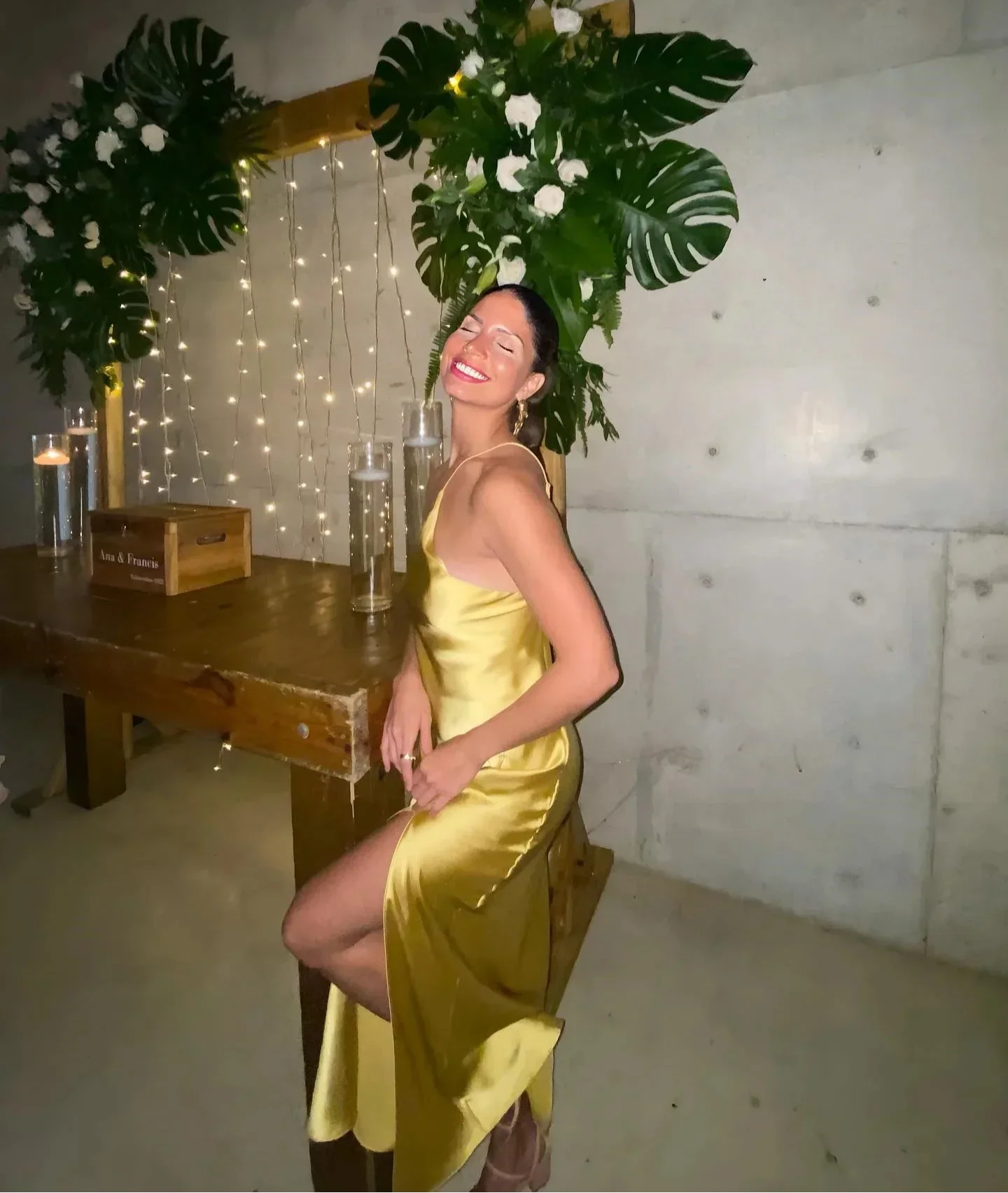 Backless Satin Slant Shoulder Solid Slit Long Dress Mssaz Desses
