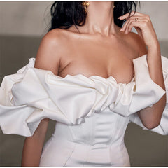 Solid Fishbone Off Shoulder Ruffled One-shoulder Mini Dress Mssaz Desses