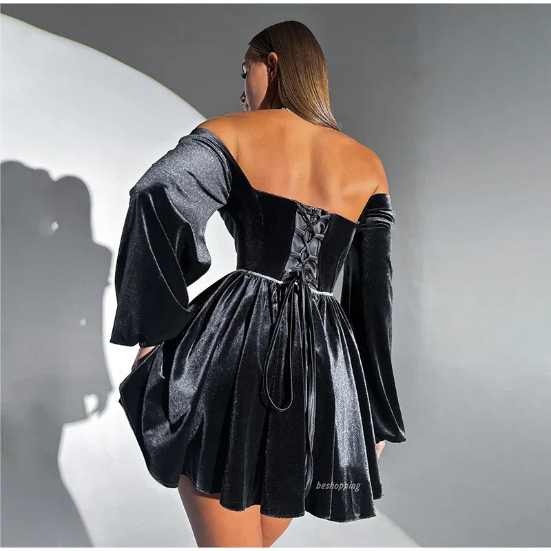 Velvet Strapless Mini Dress Off Shoulder Party Outfit Mssaz Desses