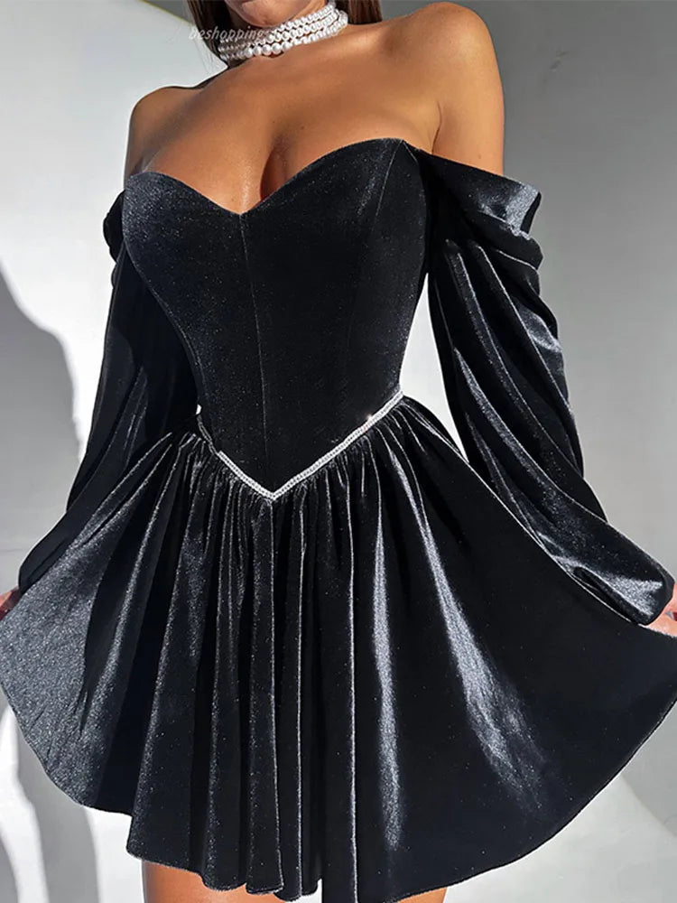 Velvet Strapless Mini Dress Off Shoulder Party Outfit Mssaz Desses