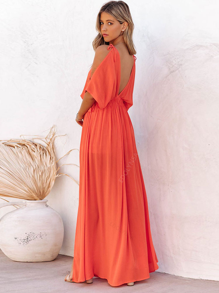 Elegant Solid Color Beach Wear Maxi Dresses Mssaz Desses