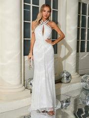 Mesh Sequin Floor Length White Mermaid Dress Mssaz Desses