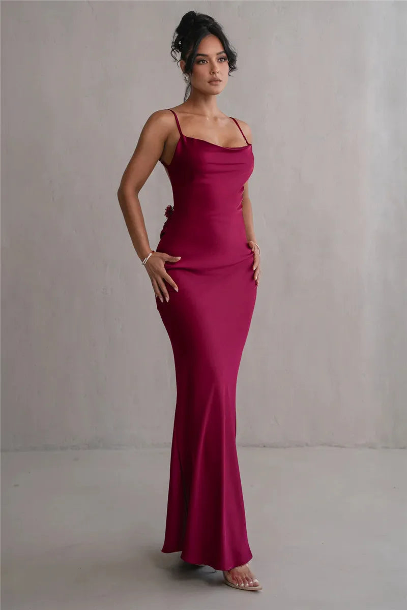 Floral Draped Open Back Spaghetti Strap Maxi Dress Mssaz Desses