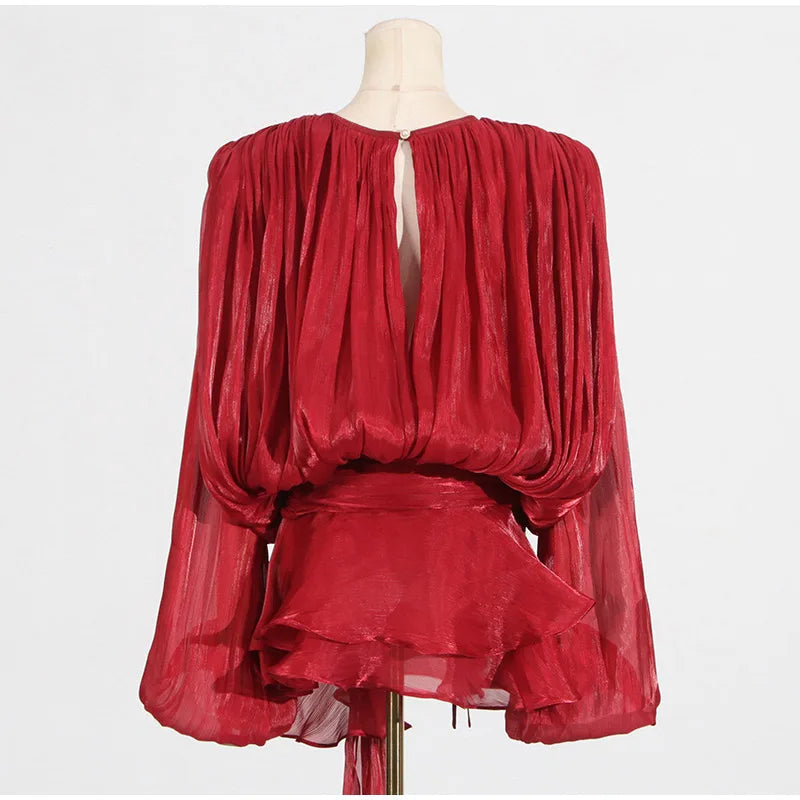 Elegant V-Neck Lace-Up  Style Mini Dress Mssaz Desses