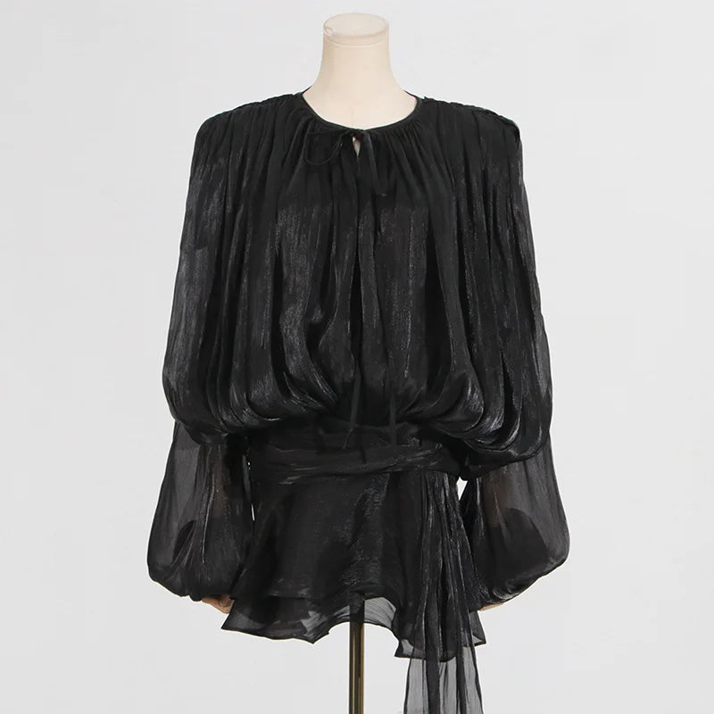 Elegant V-Neck Lace-Up  Style Mini Dress Mssaz Desses
