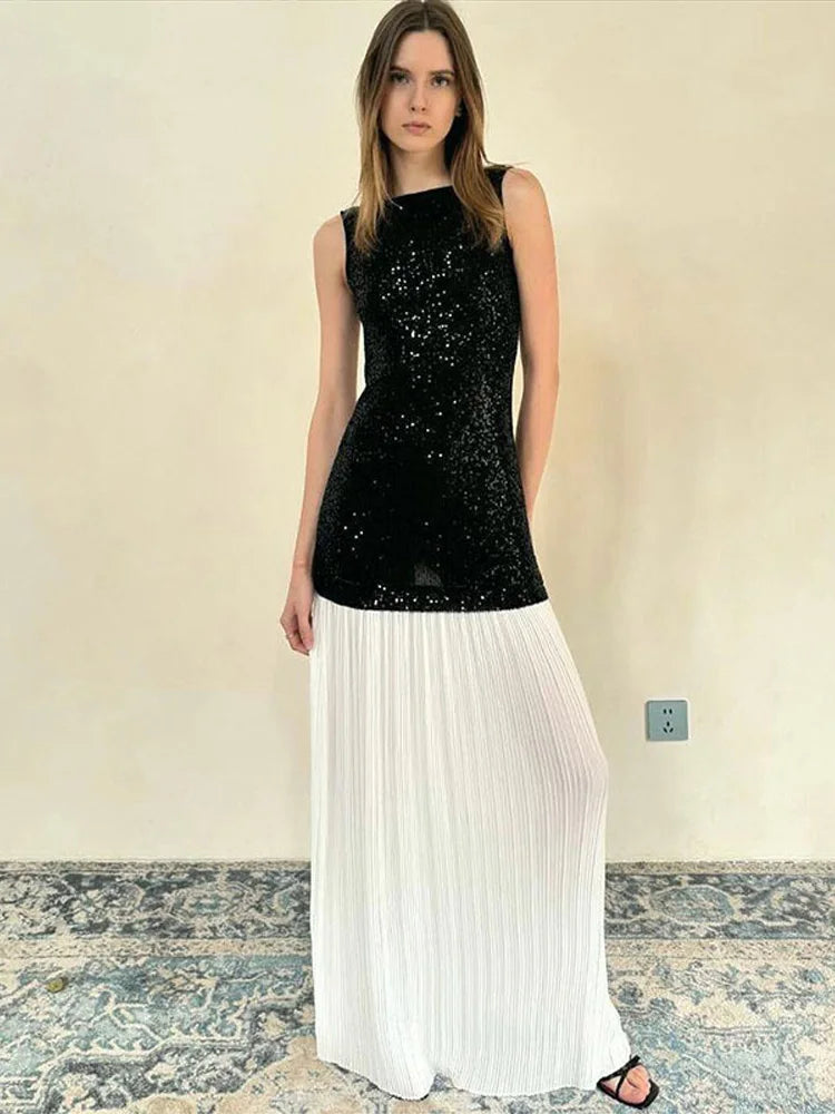 Sequined Patchwork Backless Long Dress Mssaz Desses