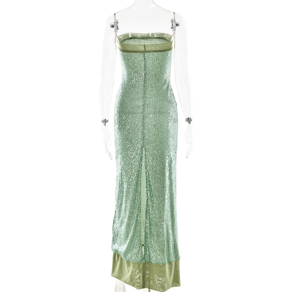 Strapless Sequin Slit Backless Dress Mssaz Desses