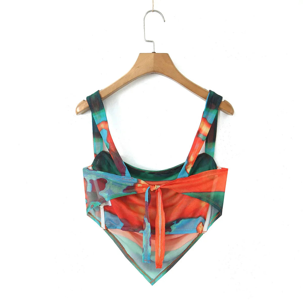 Mesh Tie Bow Back Camisole Top Mssaz Desses
