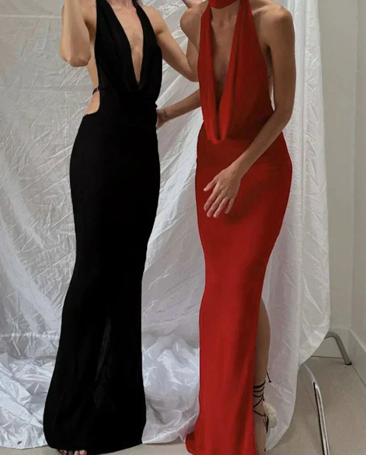 Halter Low Swinging Neck Maxi Dress Mssaz Desses