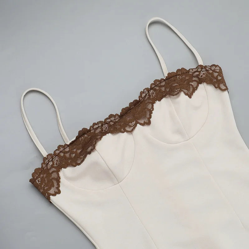 Lace Patchwork Spaghetti Strap Dress Mssaz Desses
