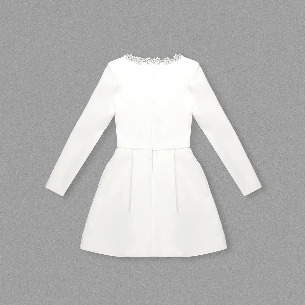 White Square Neck Diamond Mini Dress Mssaz Desses