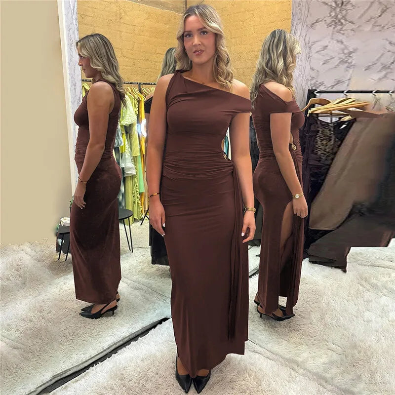 Oblique Shoulder Backless Maxi Dress Mssaz Desses
